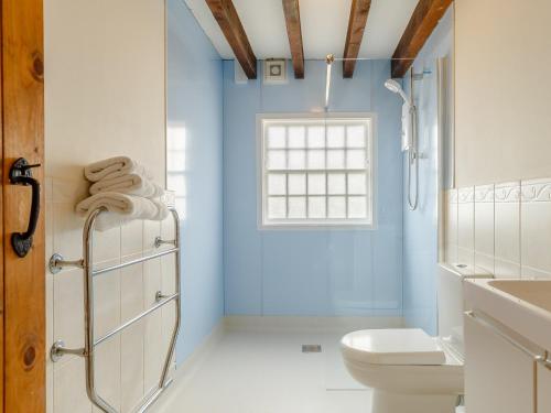 a bathroom with a toilet and a window at 5 Bed in Padstow TBART in Saint Issey