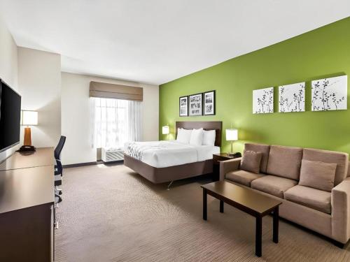 a hotel room with a bed and a couch at Sleep Inn & Suites in Dripping Springs