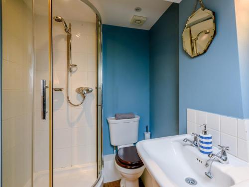 ウェルス・ネクスト・ザ・シーにある3 Bed in Wells-next-the-Sea KT050のトイレ、洗面台、シャワー付きのバスルーム