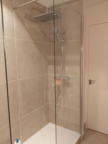 a shower with a glass door in a bathroom at Chambre sérénité Montreuil in Montreuil