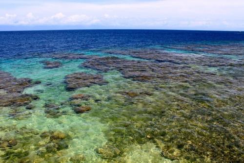 a large body of water with rocks and reefs at Coral View Beach Resort in Utila