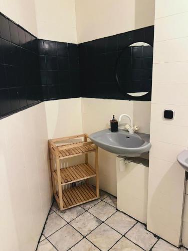 a bathroom with a sink and a mirror at Big apartment surrounded by nature in Amsterdam in Ons Belang