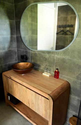 a bathroom with a sink and a mirror at B&B Nr 3 in Middelburg