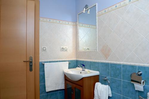 a bathroom with a sink and a mirror at Casa Miguel Périz in Sorripas