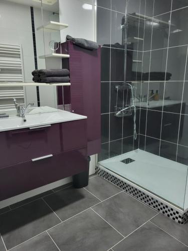 un baño con lavabo y ducha en Levogien, en Hagécourt