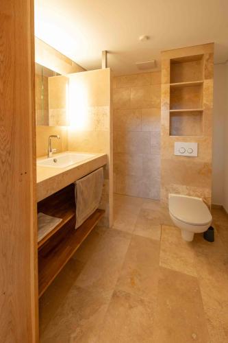a bathroom with a sink and a toilet at Zum Schmied in Bregenz