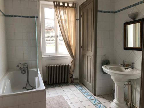 a bathroom with a sink and a bath tub and a sink at La Réserve in Reventin-Vaugris
