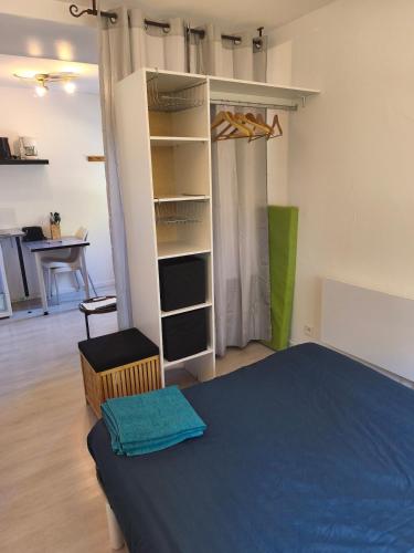 a bedroom with a bed and a closet at studio indépendant in Salles-la-Source