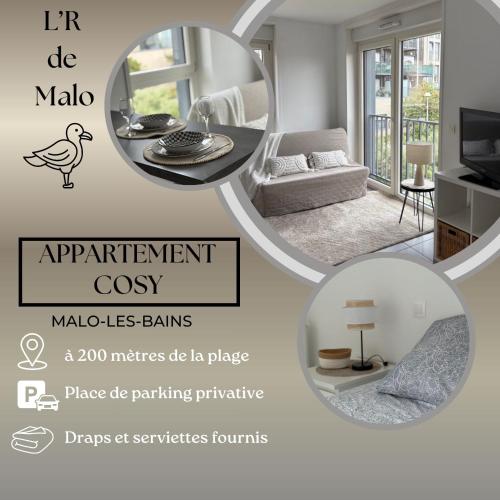 a flyer for an apartment costs bills in a living room at L'R de Malo studio cosy in Dunkerque