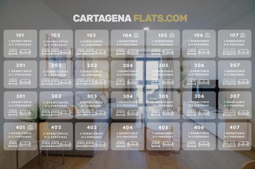 a display case with a bunch of numbers on it at CARTAGENAFLATS - San Diego Suites in Cartagena