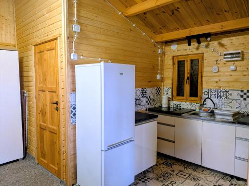 Η κουζίνα ή μικρή κουζίνα στο Domki Letniskowe Pięciu Pomostów