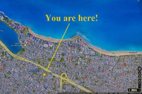 a map of a city with the words you are here at V2 Pr Rentals Next To La Placita De Santurce in San Juan