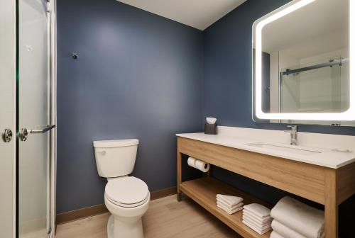 a bathroom with a toilet and a sink at Hyatt Studios Huntsville in Huntsville