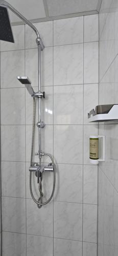 a shower with a shower head in a bathroom at City NOWA in Nürnberg