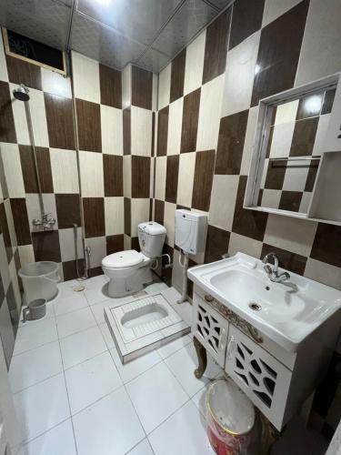 HR Guest House في غيلغيت: حمام مع حوض ومرحاض