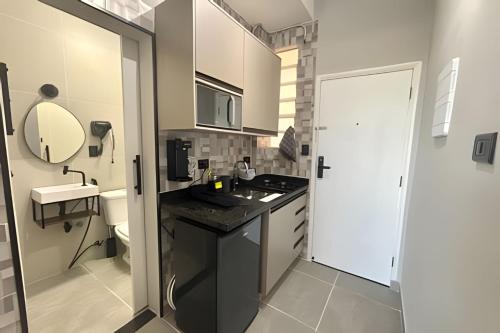 Nhà bếp/bếp nhỏ tại Kitnet com VISTA MAR em Santos