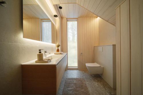 a bathroom with a sink and a toilet at Arctic Design Villa Levi in Levi