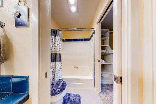 ein Badezimmer mit Toilette und Dusche in der Unterkunft Lake Chelan Shores - Beachfront Paradise #12-4 in Lakeside