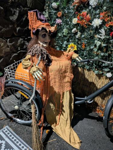 a statue of a woman riding a bike at Cavehill city view in Belfast