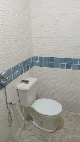 Lar dos Cordeiro في بيليم: حمام به مرحاض أبيض وبلاط أزرق