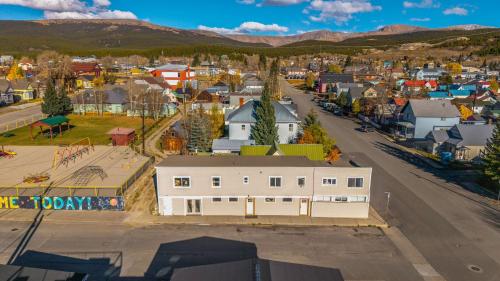 an aerial view of a small town with a white building at 1 Block from Main St Views Pets Okay in Leadville