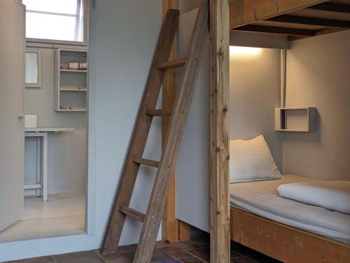 a bunk bed in a room with a ladder at 都蘭小星民宿 Dulan Star Guest House in Donghe
