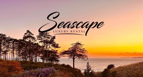 a sunset over the ocean with the words seascape luxury rental at Luxury Ocean View Condo - Heated pool and Spa condo in La Selva Beach