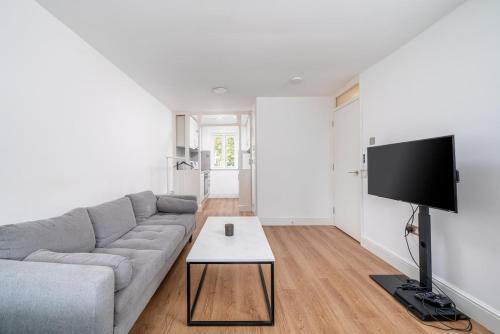 a living room with a couch and a tv at 16 Guests, 4 Studios, Groups, Contractors, Stockwell SW9 in London