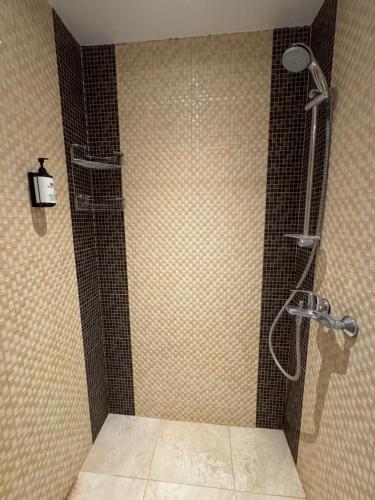 Un baño con ducha con puerta de cristal. en Two various entire apartments in New Gudauri -Redco, Near Main Gondola, en Gudauri