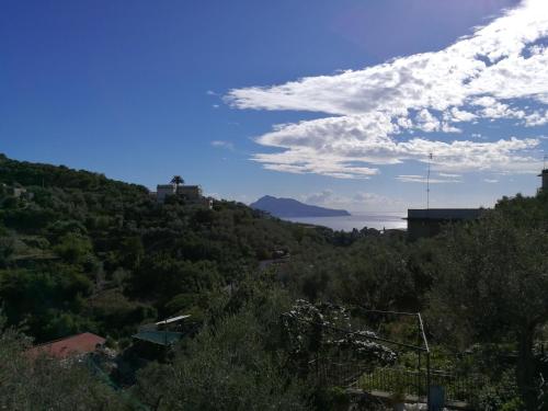a view of a hill with a mountain in the distance at Oleum in Massa Lubrense
