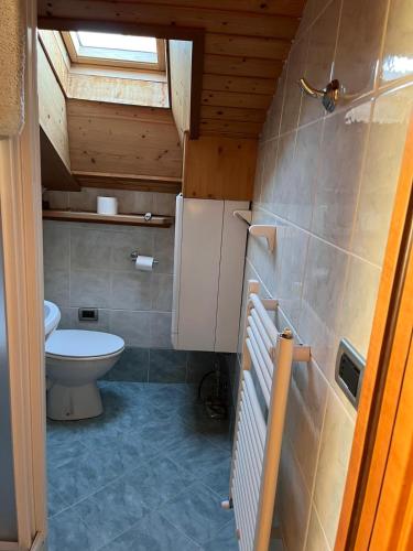 a small bathroom with a toilet and a sink at Mansardina Il Nido in Padola