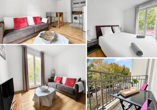 een collage van foto's van een slaapkamer en een woonkamer bij Sweet Dream Chessy-Near Disney, Parking privée in Chessy