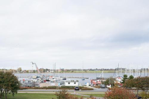 a marina with boats parked in the water at Stranddistel 4 Deck 2 in Fehmarn
