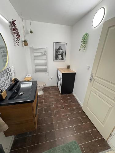 une salle de bains avec lavabo et toilettes dans l'établissement Comme à la maison, à Carcassonne