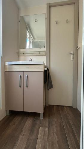 a bathroom with a sink and a mirror at Le Coin Provençal in Nans-les-Pins