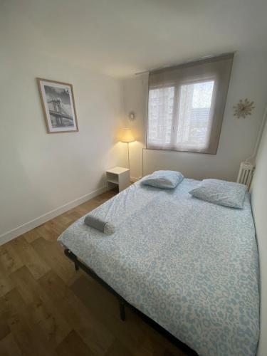 ein Schlafzimmer mit einem Bett und einem Fenster in der Unterkunft Appartement agréable Orleans centre-ville in Orléans