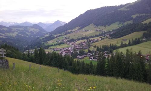 a small town in a valley in the mountains at Anna's Appartement in Alpbach