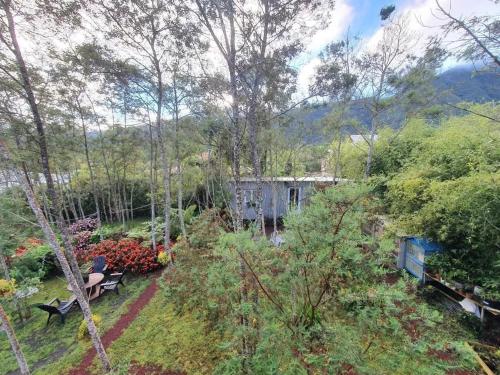 an aerial view of a house in the woods at Studio cosy à La Plaine-des-Palmistes, 18 m², jardin in Bras des Calumets