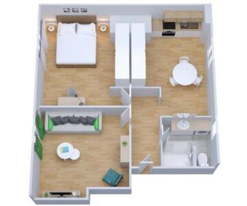 a floor plan of a small apartment with a bedroom at Art Deco I Center I High-Speed Wi-Fi I Bright in Saint-Nazaire