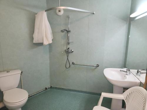a bathroom with a shower and a toilet and a sink at Studio moderne à Ax-les-Thermes, 30 m² avec sauna in Ax-les-Thermes