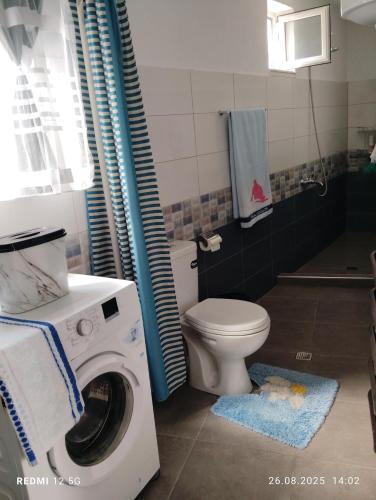 ein Badezimmer mit Waschmaschine und Toilette in der Unterkunft Vila Marini in Lin