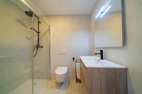 a bathroom with a toilet and a sink and a shower at Ático con gran terraza privada cerca de la playa in Nerja