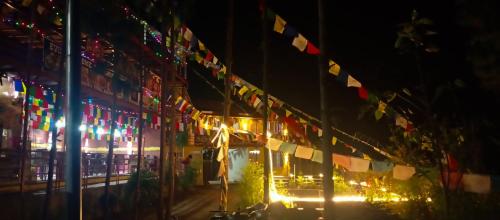 ThapathaliにあるEverest Home Stay Temal Kalimati Towerの夜旗の建物