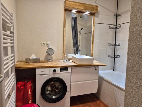 a bathroom with a washing machine and a sink at Couleur océan in Saint-Paul-lès-Dax