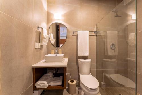une salle de bain avec toilettes, lavabo et douche dans l'établissement 3077 - Solana B203, à Santa Cruz Huatulco