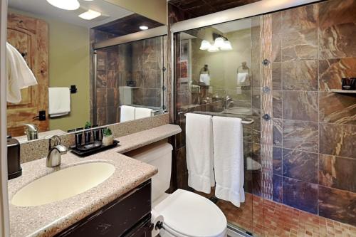 a bathroom with a toilet and a shower and a sink at Timberline Condominiums 2 Bedroom plus Loft 3 Bath Deluxe Unit D3D in Snowmass Village