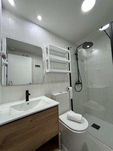 a bathroom with a sink and a toilet and a shower at A&R Atico Duplex Luxury I in San Sebastián de los Reyes
