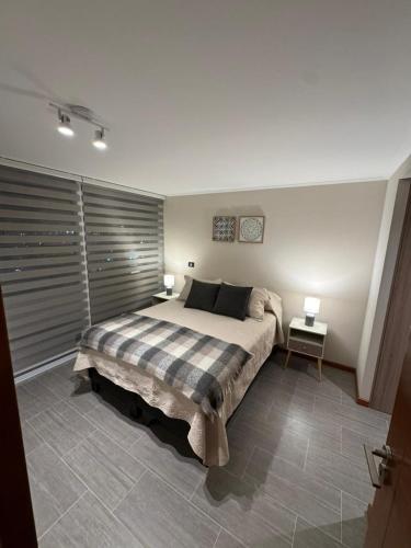 a bedroom with a large bed in a room at Frente a Playa Brava, Cerca Cavancha, WiFi in Iquique