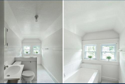 ein weißes Badezimmer mit Badewanne und Toilette in der Unterkunft charming apartment at Lynchburg in Lynchburg