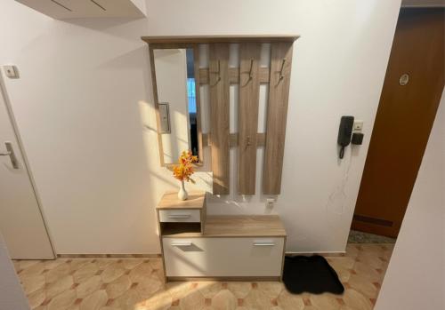 a bathroom with a sink and a mirror at Rückzugsort im Buhlbachtal Baiersbronn - Ferienwohnung mit beheiztem Wintergarten, Bergblick & Parkplatz in Baiersbronn